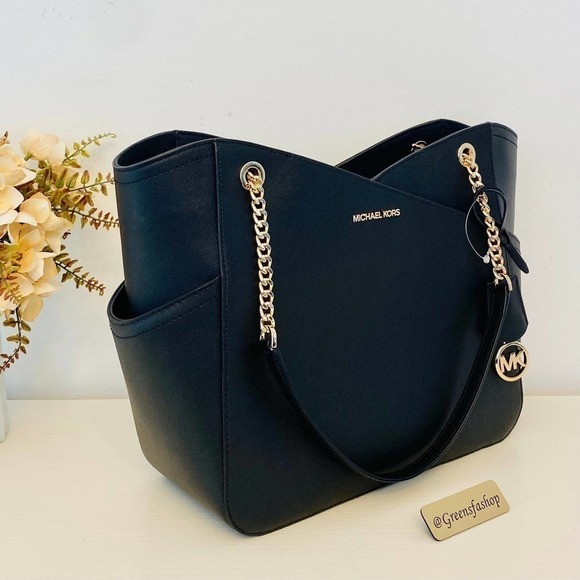 Michael Kors Purse jet set large chain tote shoulder bag & trifold wallet black - Picture 4 of 12